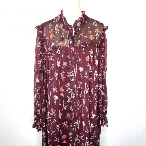 ELOQUII Elements Midi Shirtdress Ruffles Purple Floral Sheer Chiffon Size 22 - Picture 5 of 14